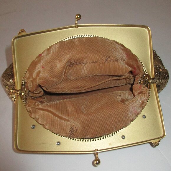 RARE Vintage 1930s Whiting & Davis Figural Face Flower Frame Gold Mesh Purse Bag - Picture 7 of 12